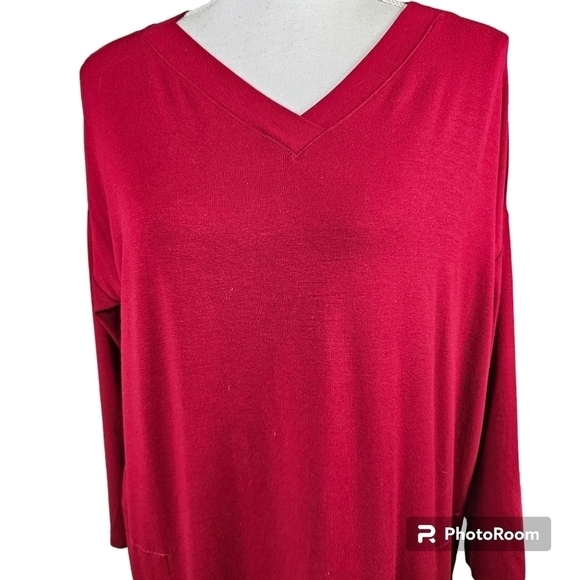 Eileen Fisher Viscose Jersey Stretch Knit Red Lagenlook Midi Dress in Small - Picture 2 of 8